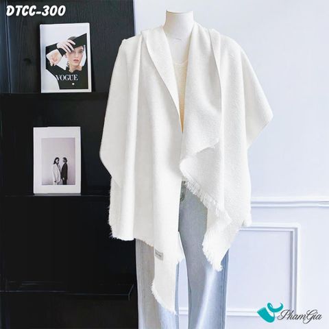 Khăn Choàng Dạ Cashmere Đơn Sắc Phối Lông Vạt Xéo Cao Cấp Màu Trắng (DTCC300)