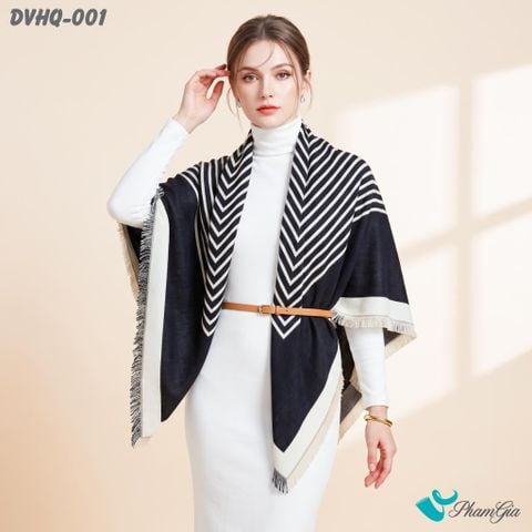 Khăn Choàng Dạ Cashmere Vuông Phong Cách Hàn Quốc Cao Cấp Họa Tiết Kẻ Sọc Đen - Trắng (DVHQ001)