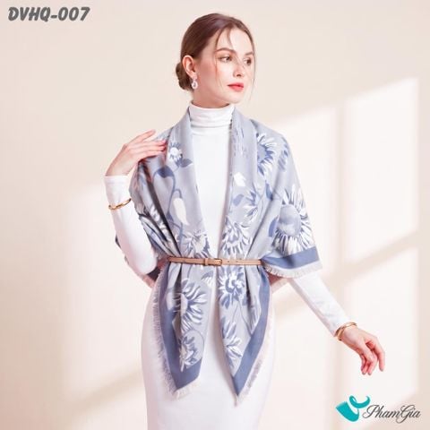 Khăn Choàng Dạ Cashmere Vuông Phong Cách Hàn Quốc Cao Cấp Họa Tiết Hoa Hướng Dương Màu Xanh (DVHQ007)