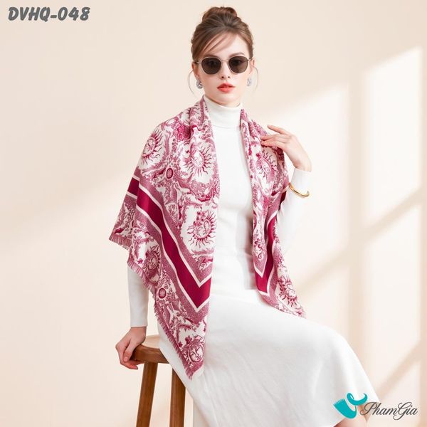 Khăn Choàng Dạ Cashmere Vuông Phong Cách Hàn Quốc Cao Cấp Họa Tiết Mặt Trời Màu Đỏ (DVHQ048)