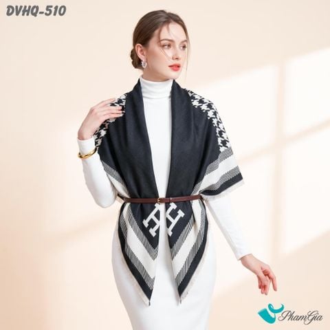 Khăn Choàng Dạ Cashmere Vuông Phong Cách Hàn Quốc Phiên Bản Mới Họa Tiết Nanh Sói Trắng Đen (DVHQ510)