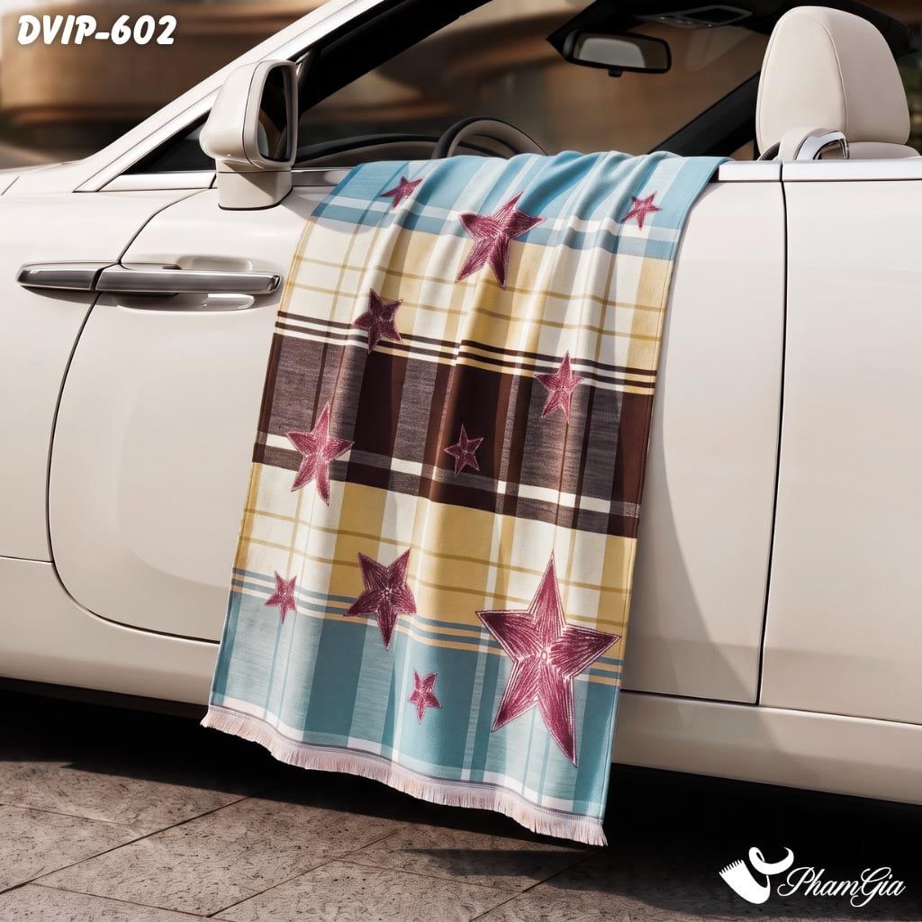 Khăn Choàng Dạ De Vip Giữ Ấm Cao Cấp Họa Tiết Ngôi Sao Kẻ Caro Màu Đỏ Phối Beige (DVIP602)