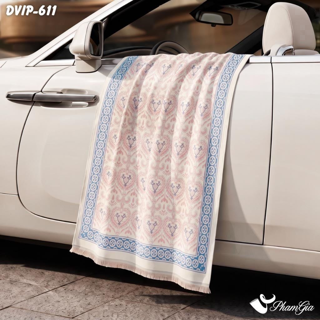 Khăn Choàng Dạ De Vip Giữ Ấm Cao Cấp Họa Tiết Hoa Văn Cổ Điển Màu Hồng - Xanh (DVIP611)