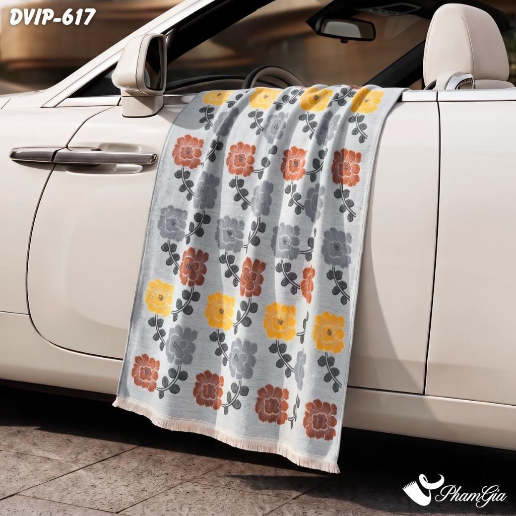 Khăn Choàng Dạ De Vip Giữ Ấm Cao Cấp Họa Tiết Hoa Cúc Đa Sắc Nền Xám (DVIP617)