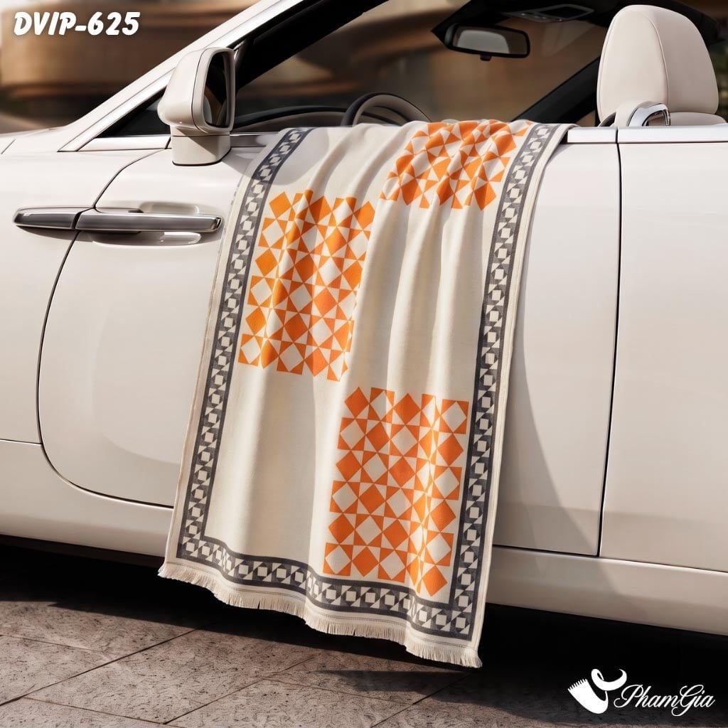 Khăn Choàng Dạ De Vip Giữ Ấm Cao Cấp Họa Tiết Lập Phương Caro Màu Cam (DVIP625)