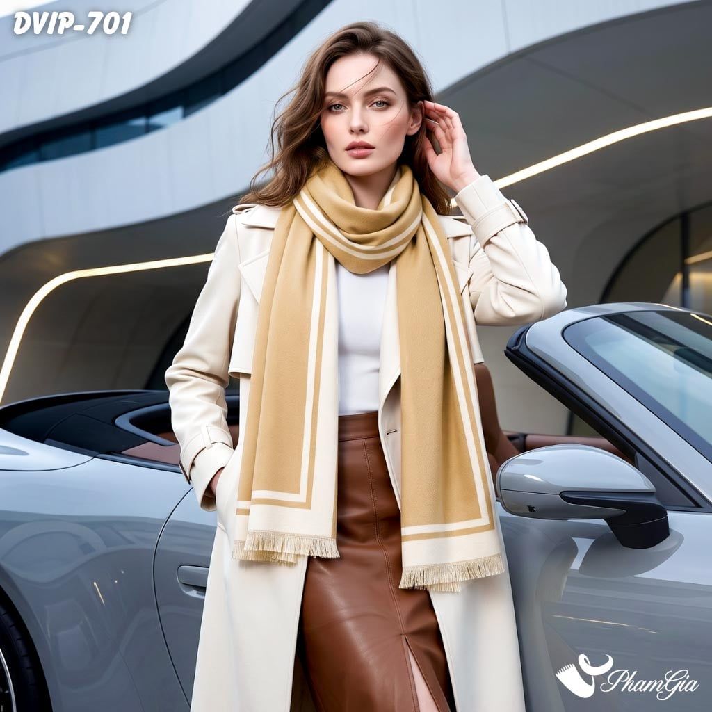Khăn Choàng Dạ De Vip Giữ Ấm Cao Cấp Họa Tiết Viền Sọc Tối Giản Màu Bạc Xỉu (DVIP701)