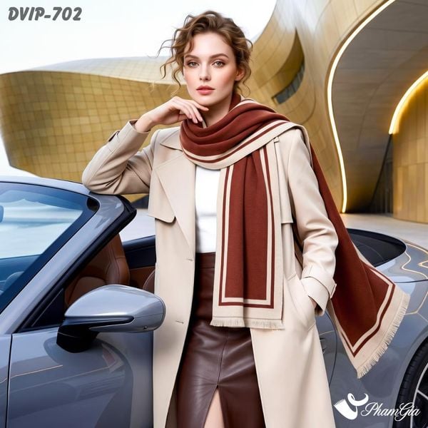 Khăn Choàng Dạ De Vip Giữ Ấm Cao Cấp Họa Tiết Viền Sọc Tối Giản Màu Nâu Tây (DVIP702)