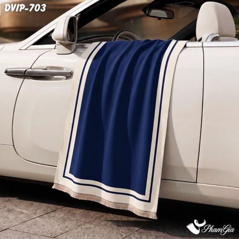 Khăn Choàng Dạ De Vip Giữ Ấm Cao Cấp Họa Tiết Viền Sọc Tối Giản Màu Xanh Navy (DVIP703)