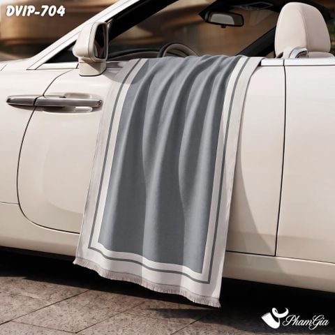 Khăn Choàng Dạ De Vip Giữ Ấm Cao Cấp Họa Tiết Viền Sọc Tối Giản Màu Xám Khói (DVIP704)