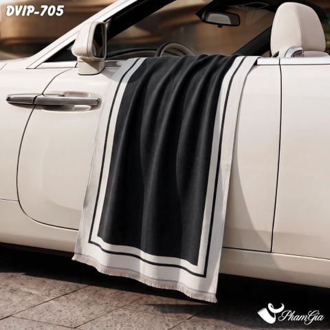 Khăn Choàng Dạ De Vip Giữ Ấm Cao Cấp Họa Tiết Viền Sọc Tối Giản Màu Đen (DVIP705)