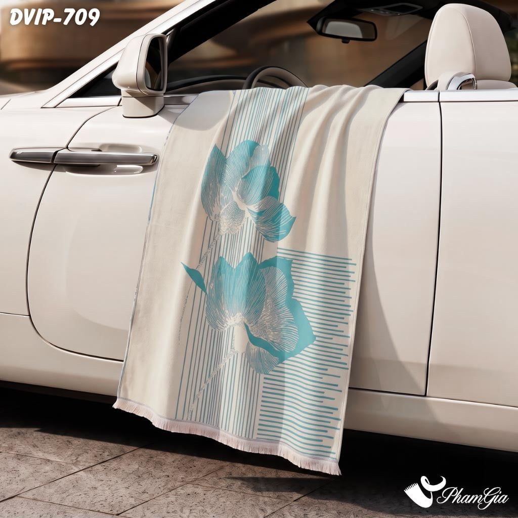 Khăn Choàng Dạ De Vip Giữ Ấm Cao Cấp Họa Tiết Hoa Đại Đóa Kẻ Sọc Màu Kem Xám Khói (DVIP709)