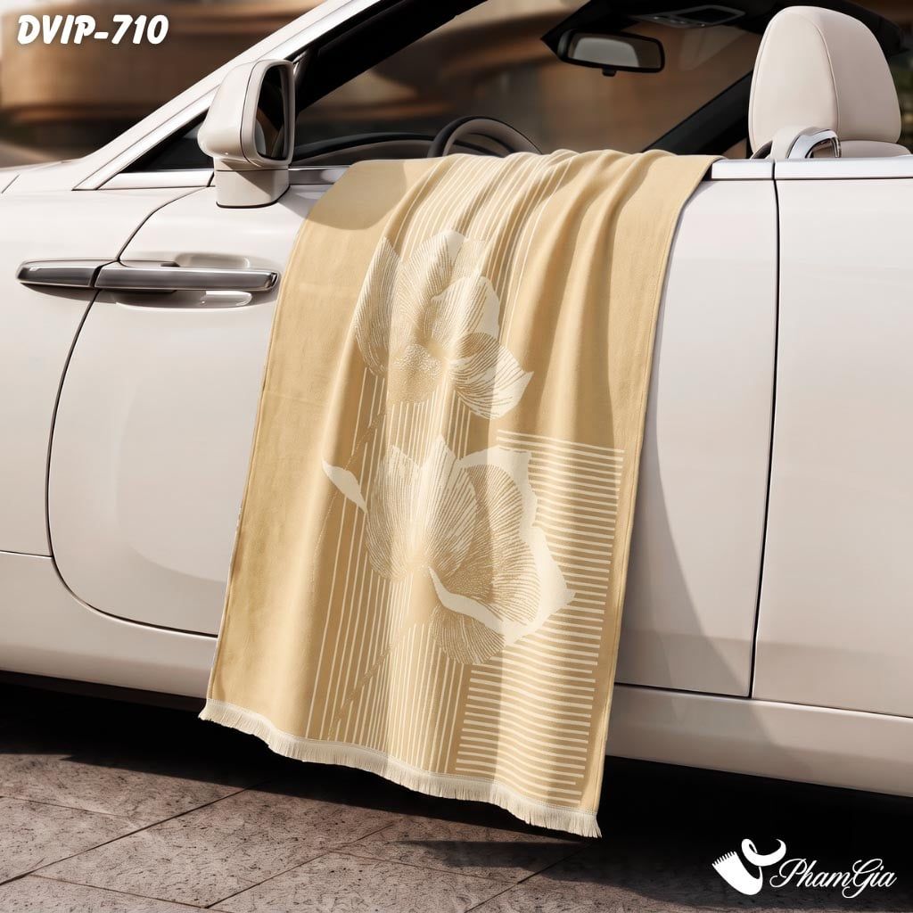 Khăn Choàng Dạ De Vip Giữ Ấm Cao Cấp Họa Tiết Hoa Đại Đóa Kẻ Sọc Màu Kem Bạc Xỉu (DVIP710)