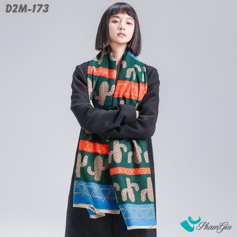 Người Mẫu Choàng Khăn Choàng Dạ Cashmere 2 Mặt Cao Cấp Họa Tiết Thổ Cẩm Xương Rồng Phối Nhiều Màu Cá Tính