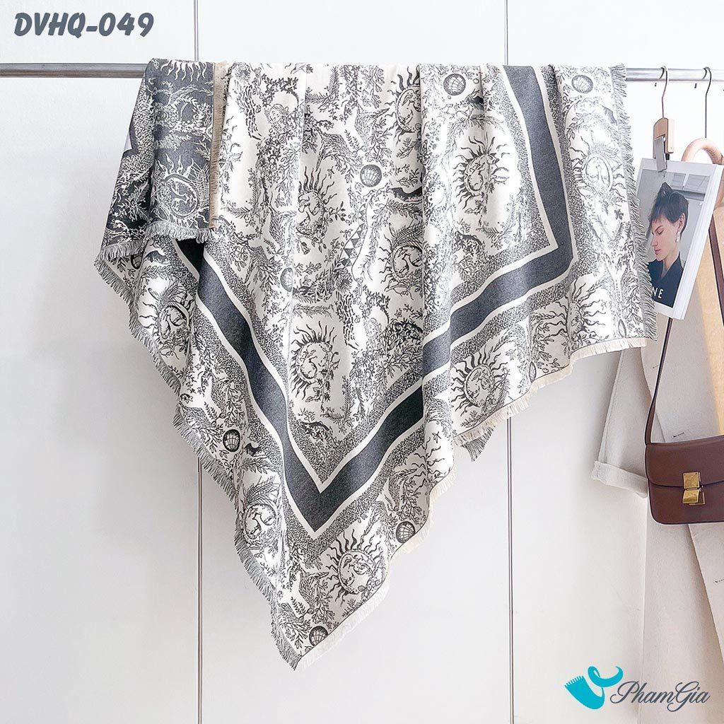 Họa Tiết Khăn Choàng Dạ Cashmere Vuông Phong Cách Hàn Quốc Cao Cấp Họa Tiết Mặt Trời Màu Xám Khói