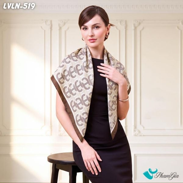 Khăn Lụa Vuông Luna 90X90Cm Họa Tiết Monogram Đan Chéo Màu Nâu Tây Sang Trọng (LVLN519)