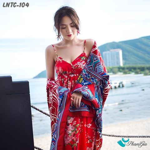 Người Mẫu Choàng Khăn Choàng Linen Boho Họa Tiết Thổ Cẩm Tribal Màu Đỏ Đô Phối Viền Xanh Cá Tính