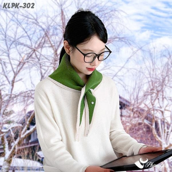 Khăn Len Phụ Kiện Giữ Ấm Thời Trang Cao Cấp Màu Xanh Rêu Phối Viền Beige (KLPK302)