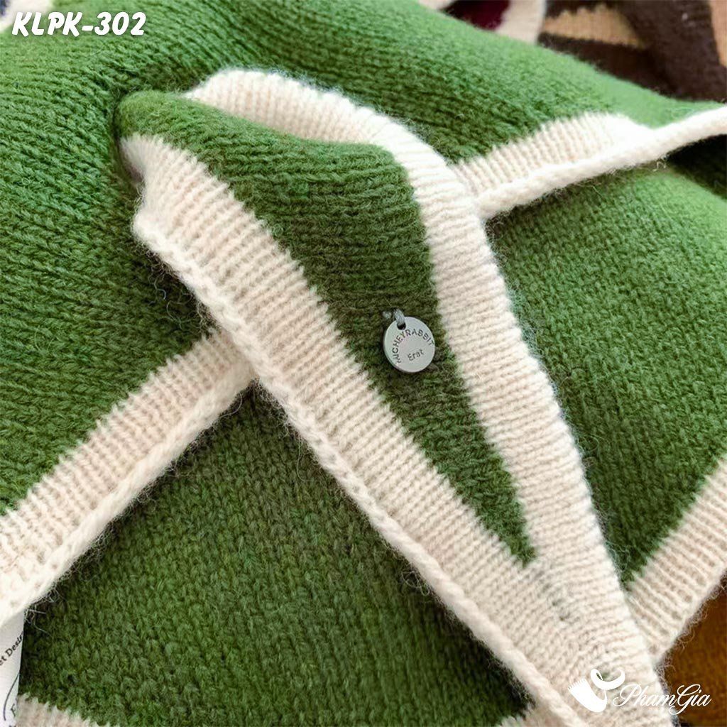 Khăn Len Phụ Kiện Giữ Ấm Thời Trang Cao Cấp Màu Xanh Rêu Phối Viền Beige (KLPK302)