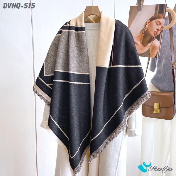 Khăn Choàng Dạ Cashmere Vuông Phong Cách Hàn Quốc Phiên Bản Mới Họa Tiết Lập Thể Đen - Beige (DVHQ515)