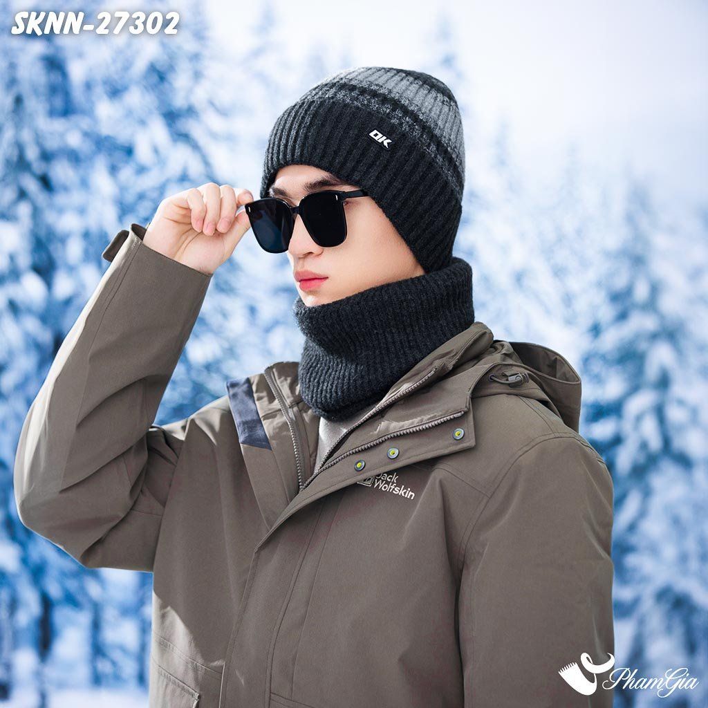 Set Khăn Nón Len Beanie Giữ Ấm Phối Màu Unisex Hiện Đại Màu Xám Ghi (SKNN27302)