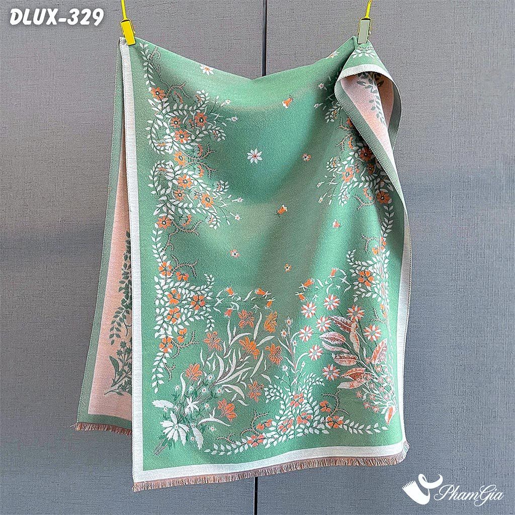 Khăn Choàng Dạ Cashmere Cao Cấp Họa Tiết Hoa Dây Leo Màu Xanh Ngọc Trang Nhã (DLUX329)