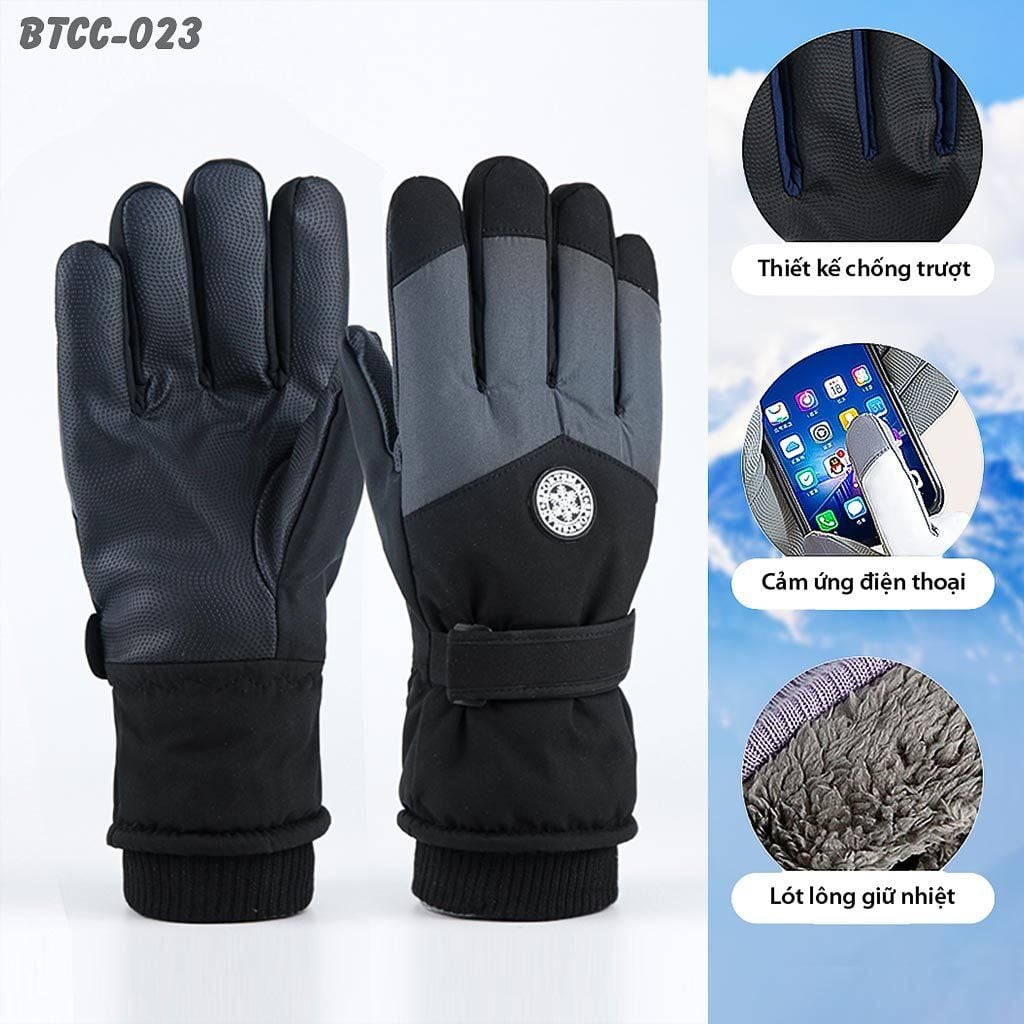 Găng Tay Mùa Đông Siêu Dày Lót Lông Giữ Ấm Cao Cấp Chất Liệu Trượt Nước, Chuyên Dụng Đi Tuyết Màu Đen (BTCC023)