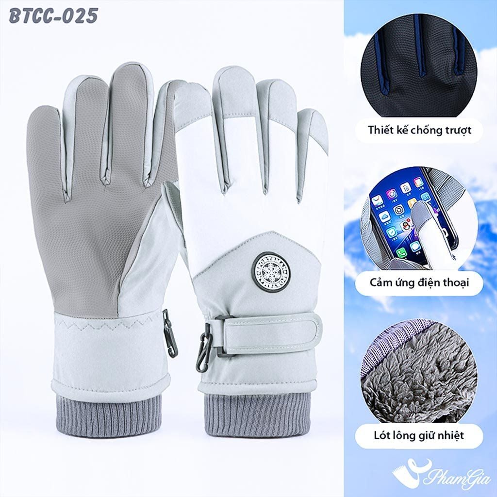 Găng Tay Mùa Đông Siêu Dày Lót Lông Giữ Ấm Cao Cấp Chất Liệu Trượt Nước, Chuyên Dụng Đi Tuyết Màu Xám (BTCC025)