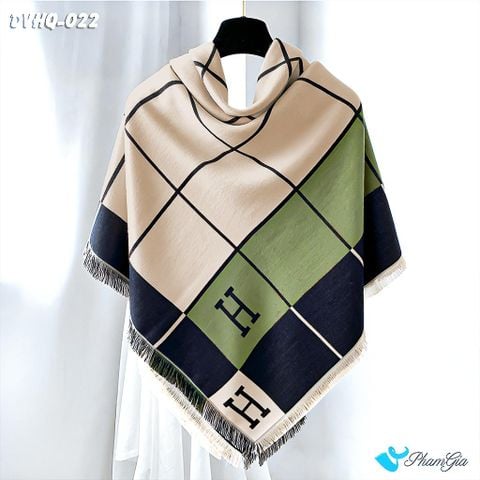 Khăn Choàng Dạ Cashmere Vuông Phong Cách Hàn Quốc Cao Cấp Họa Tiết Caro Phối Màu Xanh Rêu - Navy (DVHQ022)