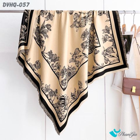 Họa Tiết Khăn Choàng Dạ Cashmere Vuông Phong Cách Hàn Quốc Cao Cấp Họa Tiết Hoa Diên Vĩ Màu Đen Bạc Xỉu