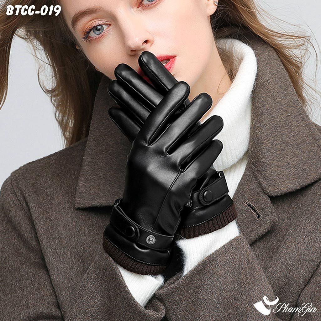 Găng Tay Da Lót Lông 2 Lớp Giữ Ấm Mùa Đông Màu Đen (BTCC019)