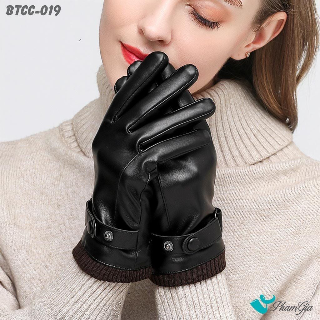 Găng Tay Da Lót Lông 2 Lớp Giữ Ấm Mùa Đông Màu Đen (BTCC019)