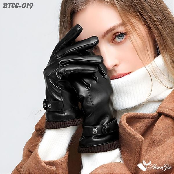 Găng Tay Da Lót Lông 2 Lớp Giữ Ấm Mùa Đông Màu Đen (BTCC019)