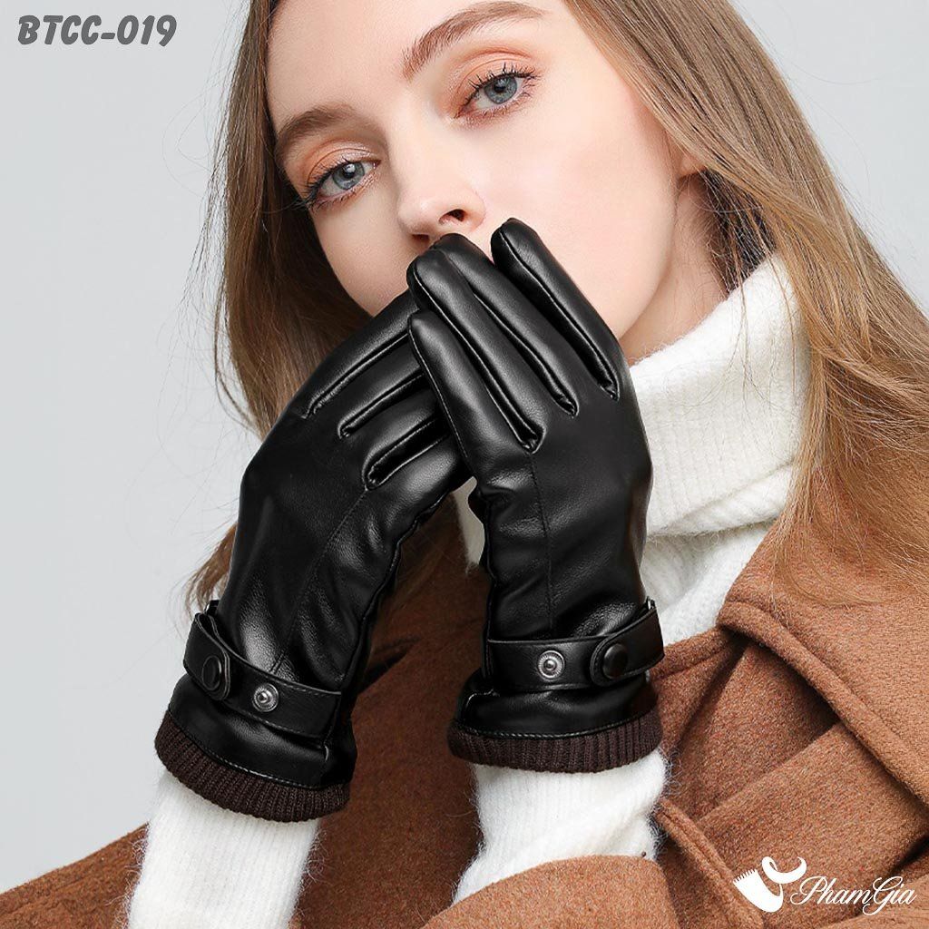 Găng Tay Da Lót Lông 2 Lớp Giữ Ấm Mùa Đông Màu Đen (BTCC019)