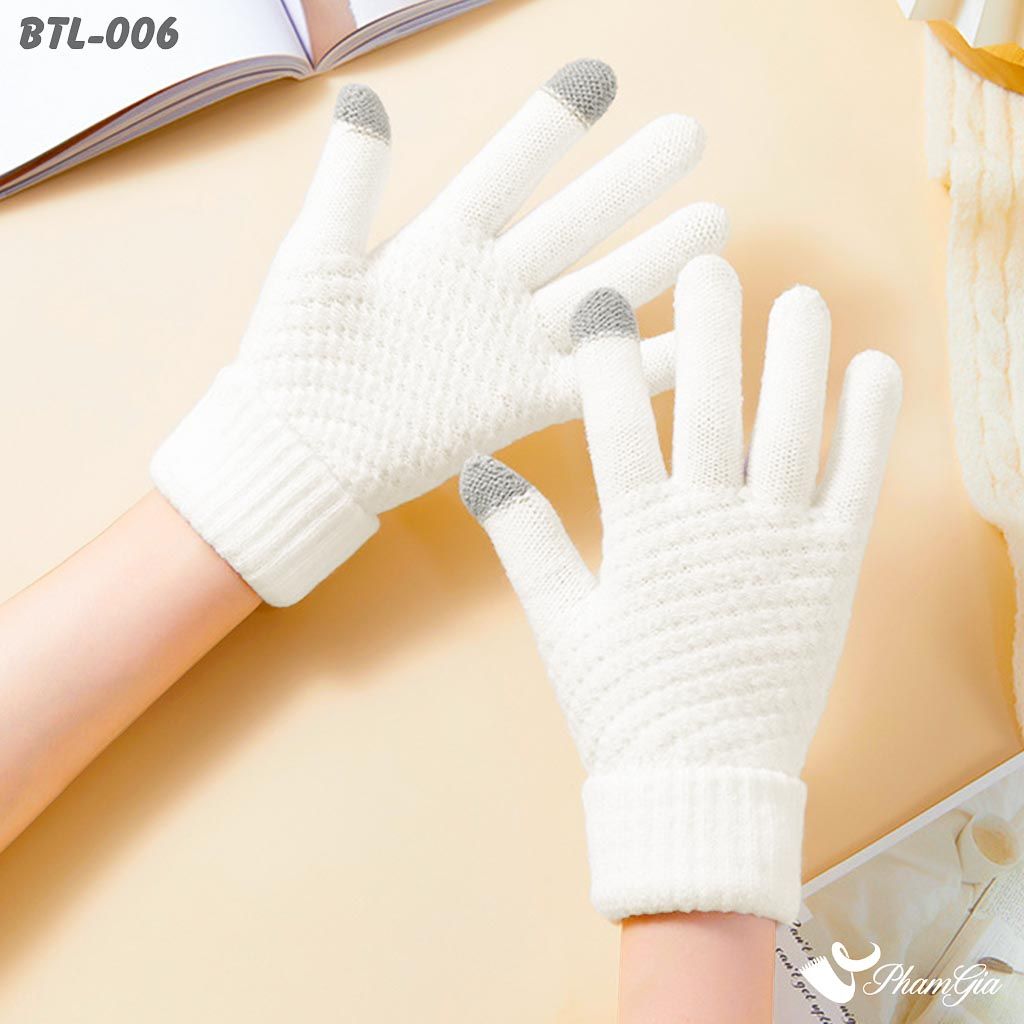 Găng Tay Len Giữ Ấm Màu Trắng Phong Cách Hiện Đại (BTL006)