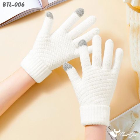 Găng Tay Len Giữ Ấm Màu Trắng Phong Cách Hiện Đại (BTL006)