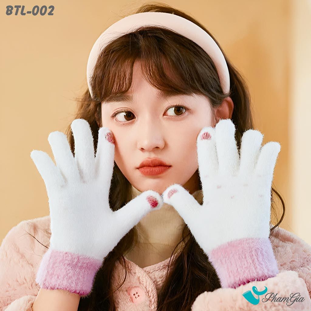 Mặt Trong Găng Tay Len Lông Cừu Họa Tiết Giáng Sinh Màu Trắng