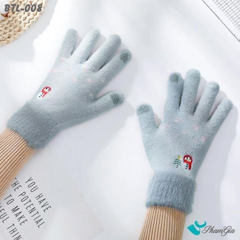 Cận Cảnh Găng Tay Len Lông Cừu Họa Tiết Giáng Sinh Màu Xám