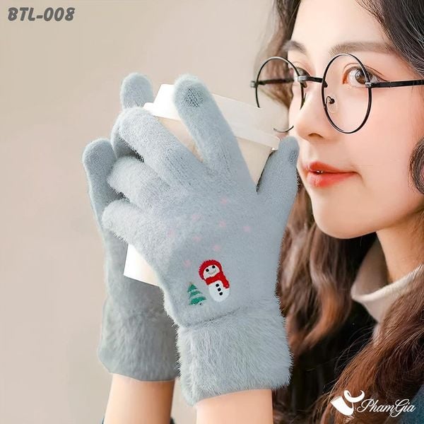 Găng Tay Len Lông Cừu Họa Tiết Giáng Sinh Màu Xám Xanh (BTL008)