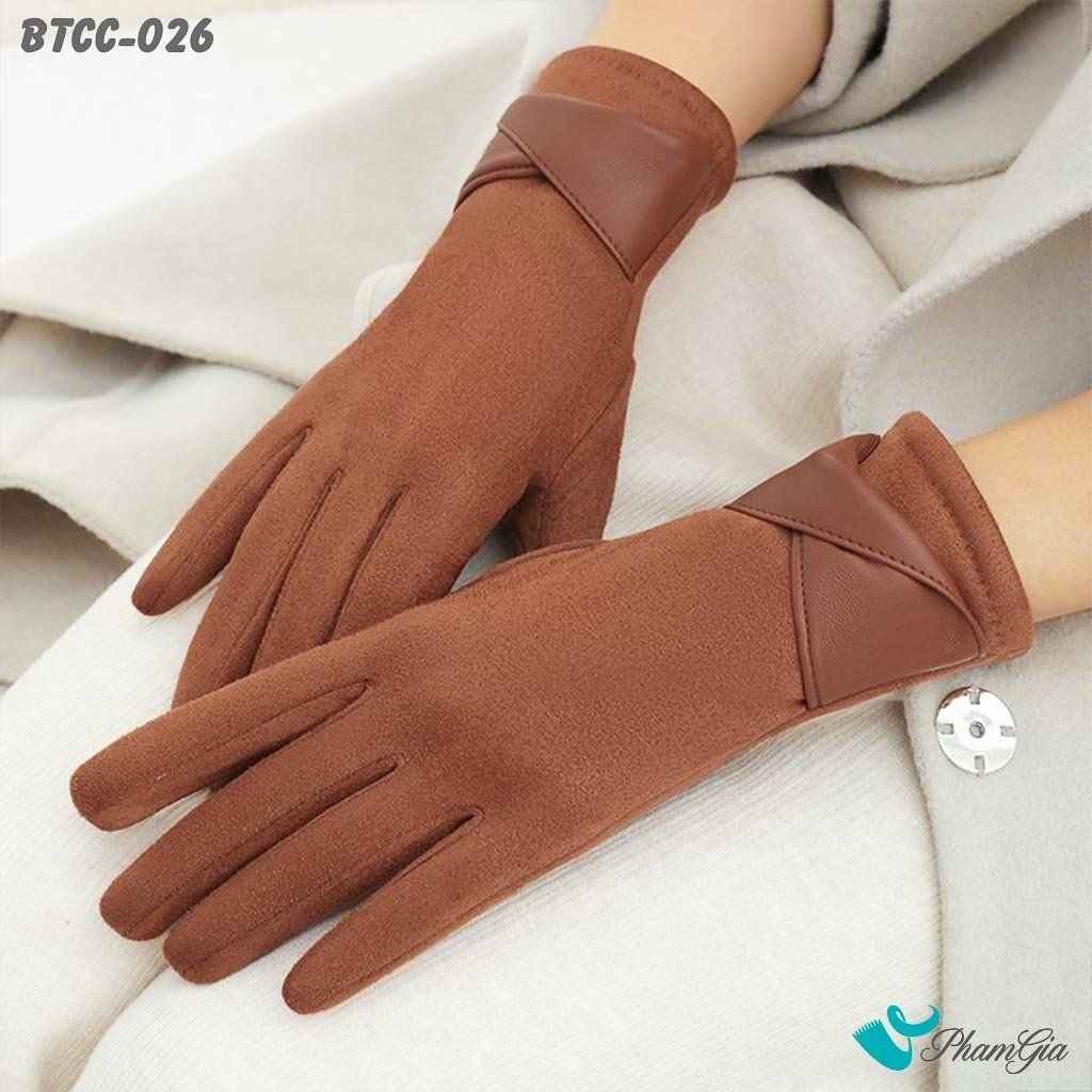 Găng Tay Len Nhung Lót Lông 2 Lớp Cao Cấp Màu Cam Đất (BTCC026)