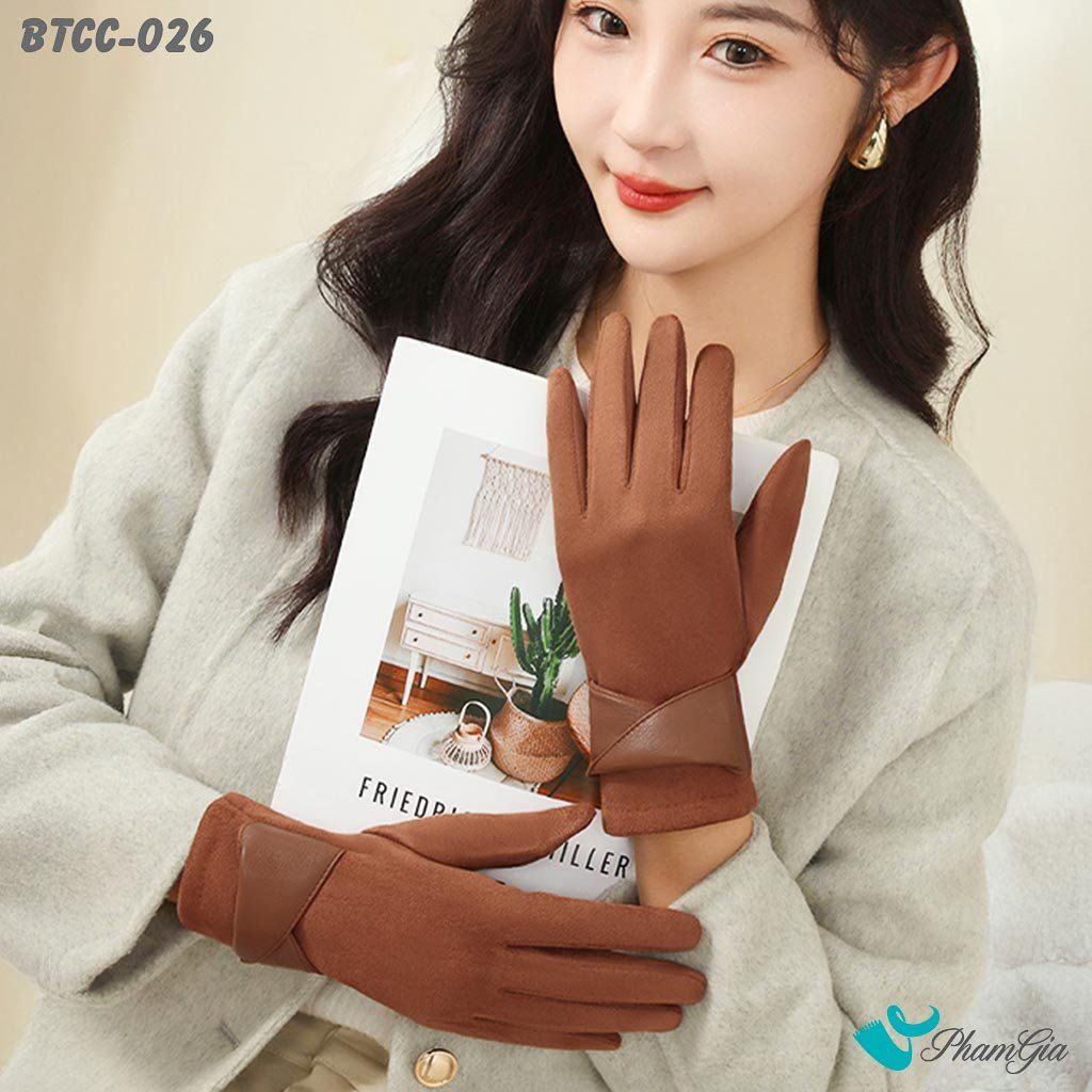 Găng Tay Len Nhung Lót Lông 2 Lớp Cao Cấp Màu Cam Đất (BTCC026)