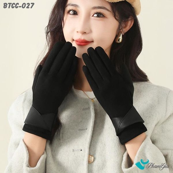 Găng Tay Len Nhung Lót Lông 2 Lớp Cao Cấp Màu Đen (BTCC027)