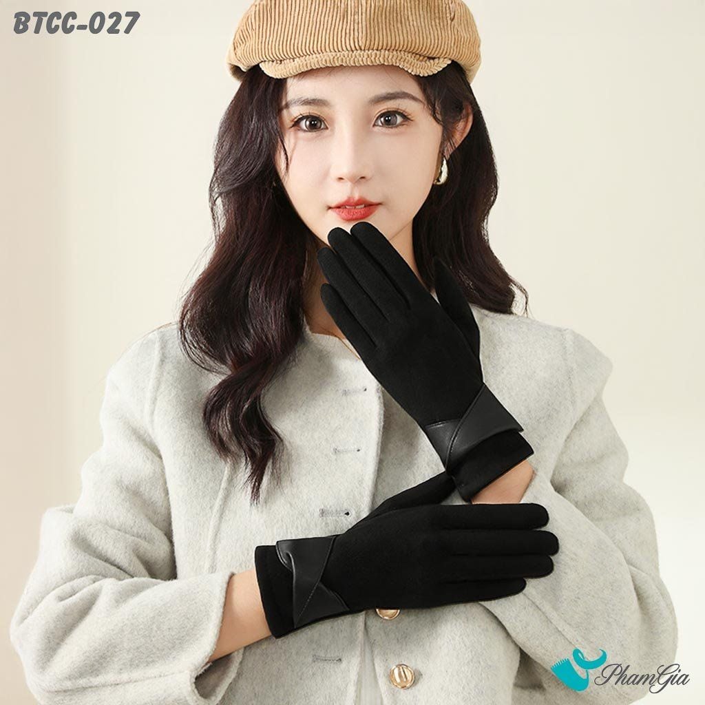 Găng Tay Len Nhung Lót Lông 2 Lớp Cao Cấp Màu Đen (BTCC027)