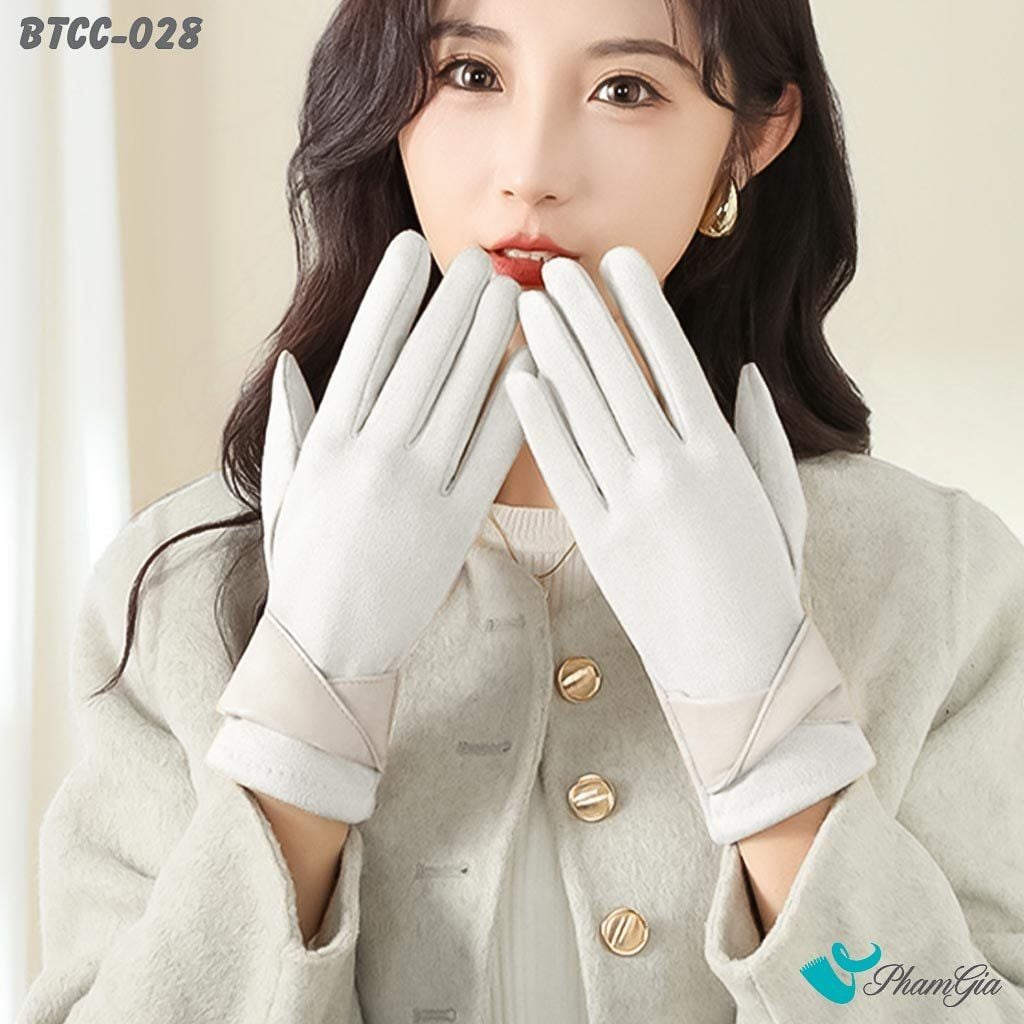 Găng Tay Len Nhung Lót Lông 2 Lớp Cao Cấp Màu Kem (BTCC028)