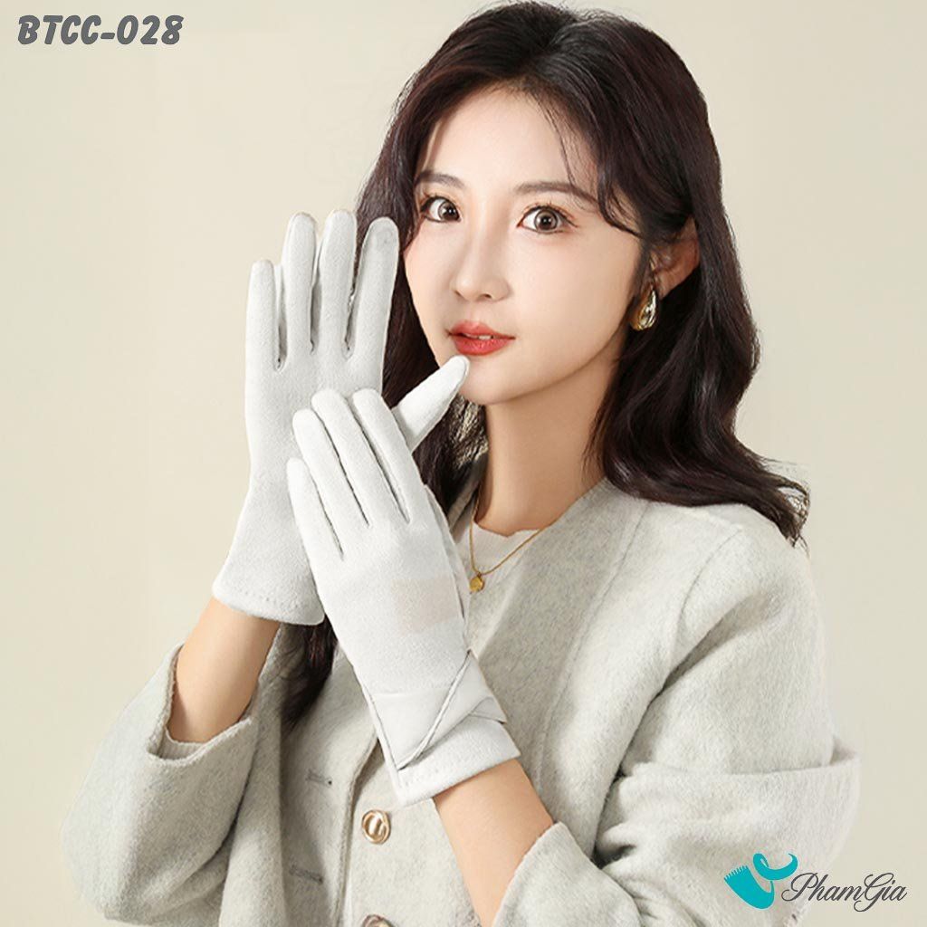 Găng Tay Len Nhung Lót Lông 2 Lớp Cao Cấp Màu Kem (BTCC028)