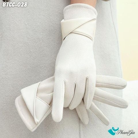 Găng Tay Len Nhung Lót Lông 2 Lớp Cao Cấp Màu Kem (BTCC028)