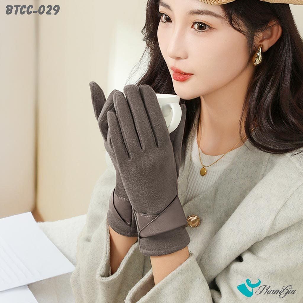 Găng Tay Len Nhung Lót Lông 2 Lớp Cao Cấp Màu Nâu Đồng (BTCC029)