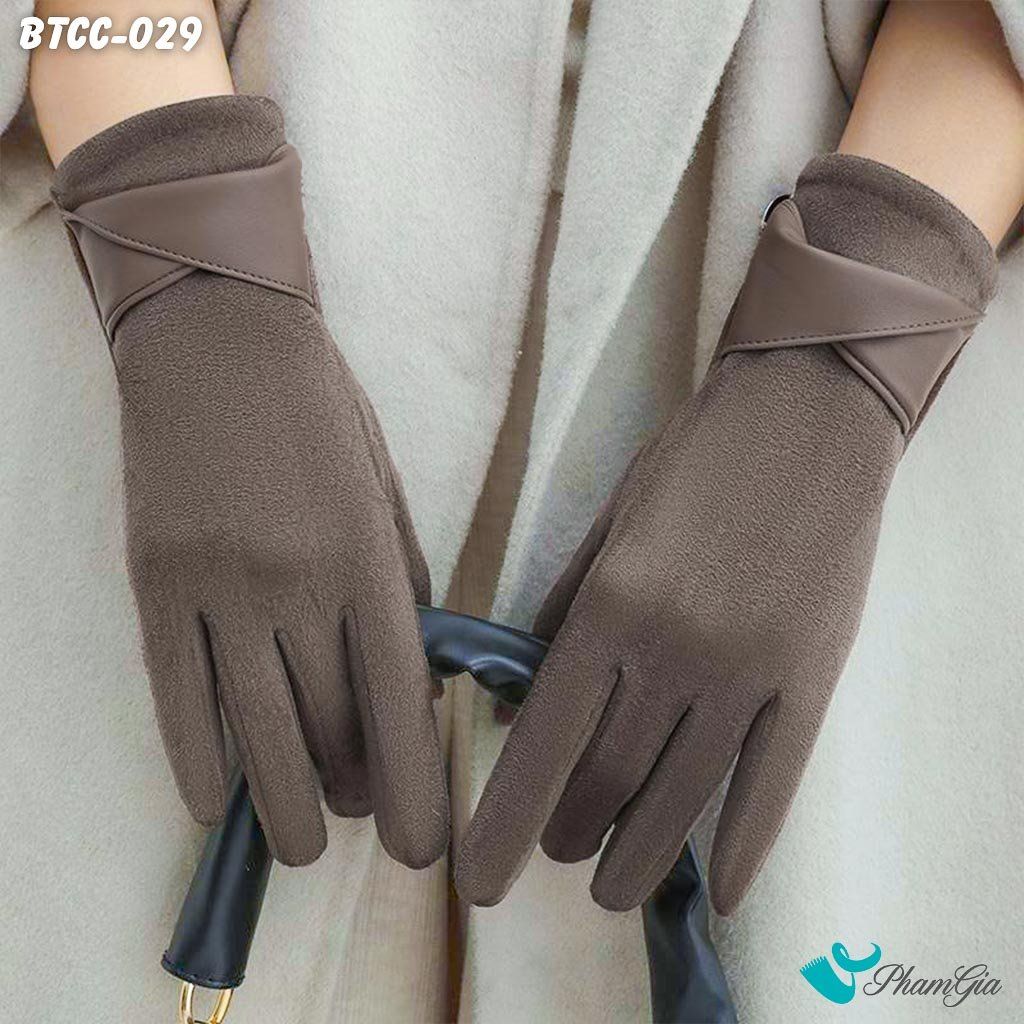 Găng Tay Len Nhung Lót Lông 2 Lớp Cao Cấp Màu Nâu Đồng (BTCC029)