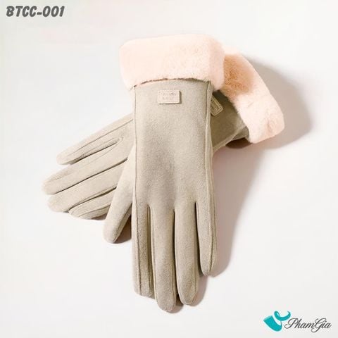 Góc Trên Găng Tay Lót Lông 2 Lớp Cao Cấp Phối Viền Màu Beige