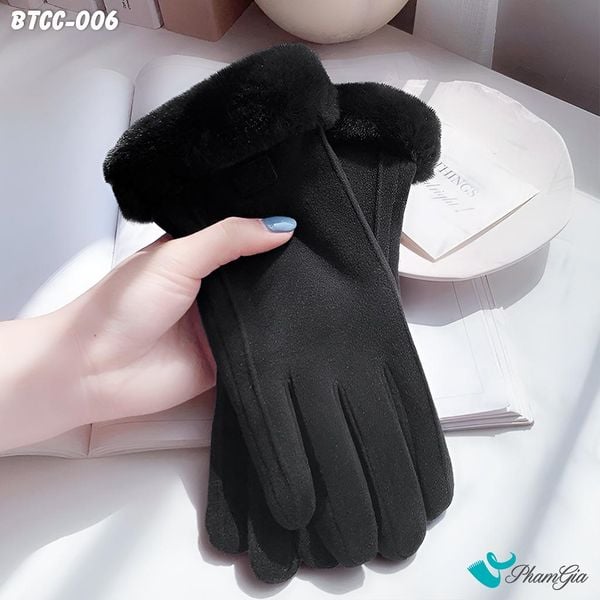 Găng Tay Lót Lông 2 Lớp Cao Cấp Phối Viền Màu Đen (BTCC006)