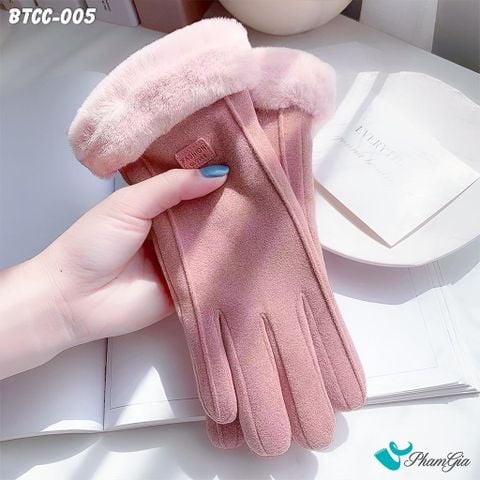 Găng Tay Lót Lông 2 Lớp Cao Cấp Phối Viền Màu Hồng (BTCC005)